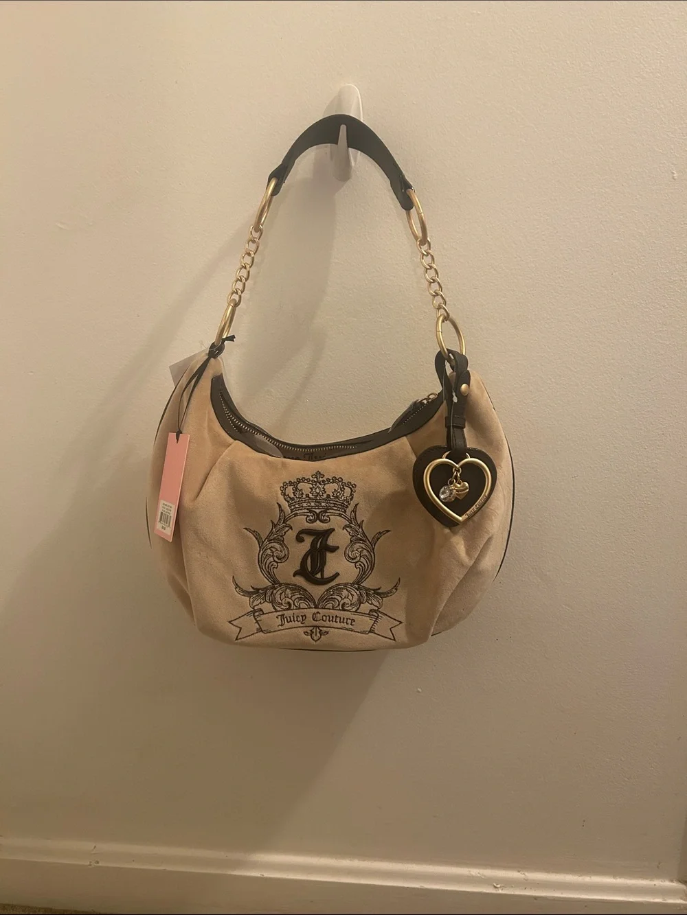 Juicy Couture Beige Hobo with Dark Trim and Heart Charm